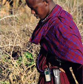 Native African with cell phone
